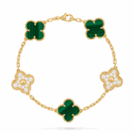 Браслет Vintage Alhambra, 5 мотивів з малахітом та діамантами 0,96 ct