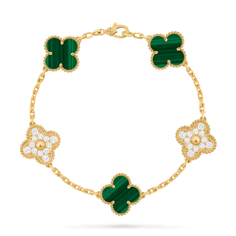 1 Браслет Vintage Alhambra, 5 мотивів з малахітом та діамантами 0,96 ct - Зображення 1