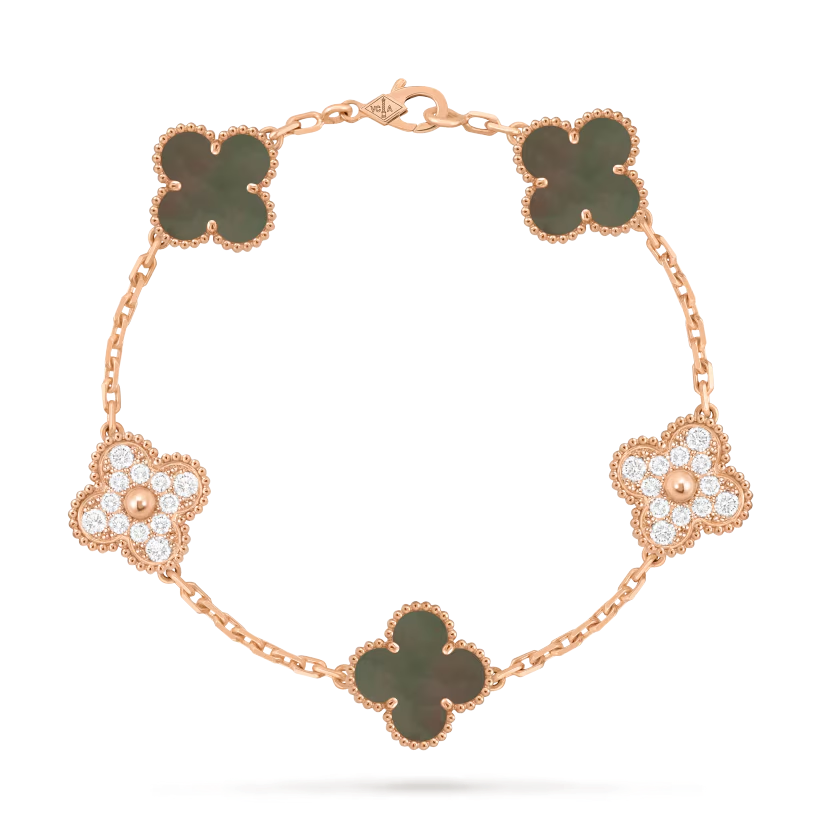 1 Браслет Vintage Alhambra, 5 мотивів з чорним перламутром та діамантами 0,96 ct - Зображення 1